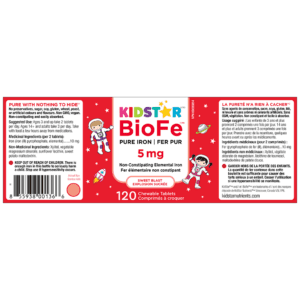 BioFe Pure Iron Chewables, 120 count label flatlay