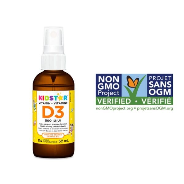 KidStar Nutrients Spray vitamine D3, projet sans OGM vérifié