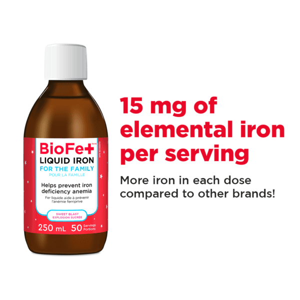 BioFe+ liquid iron for the family, 15 mg of elemental iron per serving
