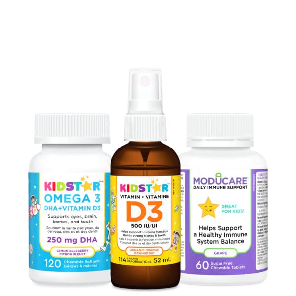 KidStar Immunity Bundle with Omega 3 softgels, Vitamin D3 Spray, and Moducare Chewables