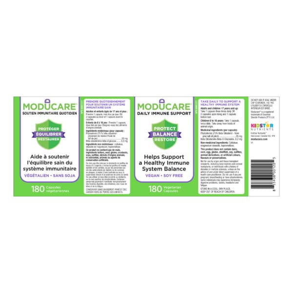 Moducare 180 capsules product label