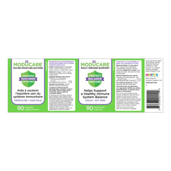 Moducare 90 capsules product label
