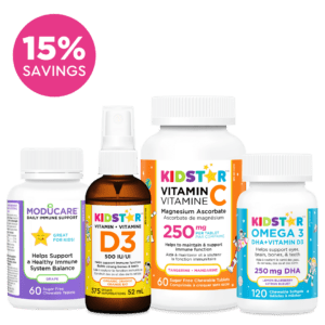 KidStar Immunity Plus bundle, vitamin C, vitamin D3, omega 3, Moducare grape chew