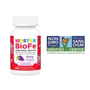 KidStar Nutrients BioFe grape chewable tablets, Non-GMO Project verified