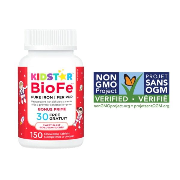 KidStar Nutrients BioFe pure iron chewable tablets, bonus size, Non-GMO Project verified