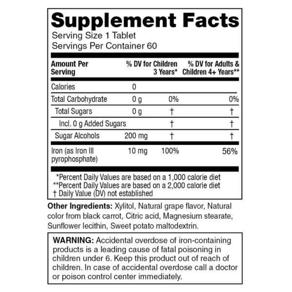 BioFe iron chewable grape supplement facts