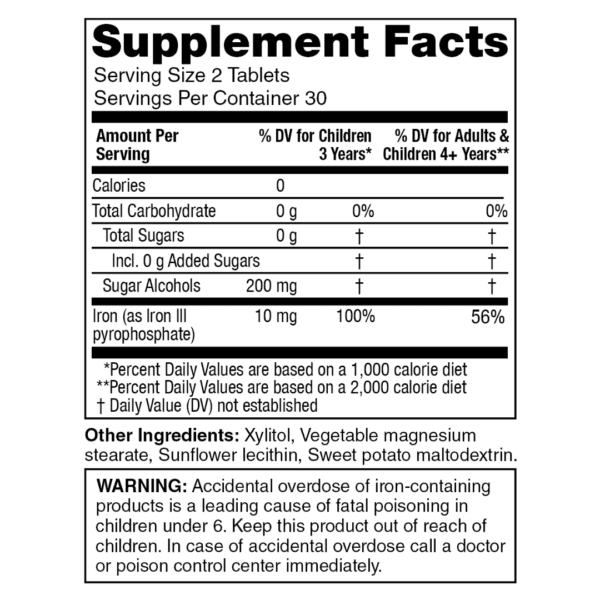 BioFe chewable tablets supplement facts