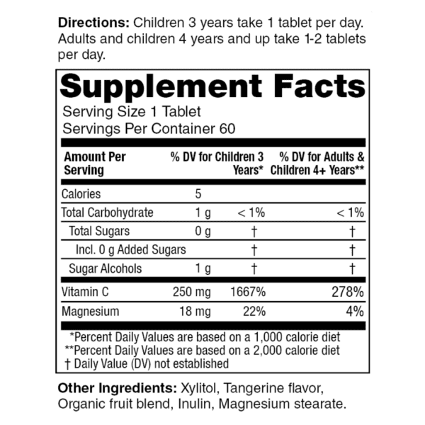 KidStar Vitamin C chewable supplement facts