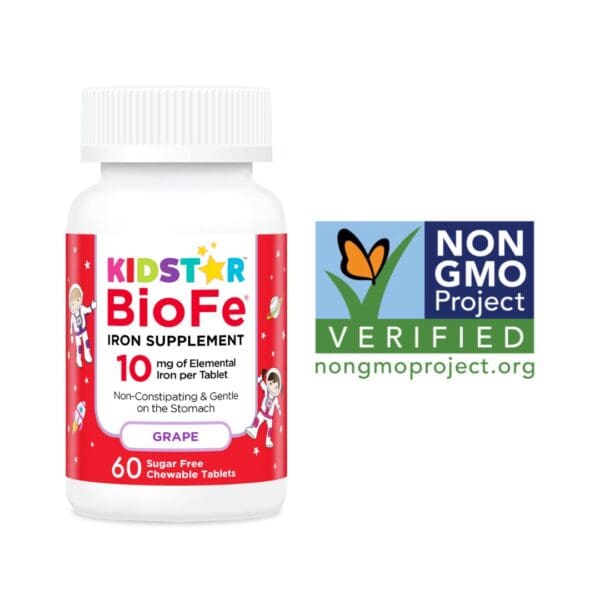 KidStar Nutrients BioFe grape iron chewable tablets Non-GMO Project verified