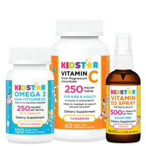 KidStar Nutrients Immunity Bundle, avec oméga 3, vitamine C à croquer et vitamine D3 en spray