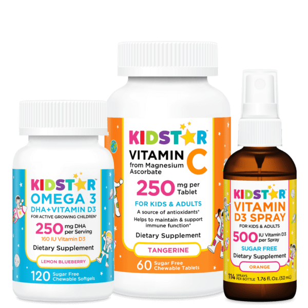 KidStar Nutrients Immunity Bundle, with Omega 3, Vitamin C chewable, and Vitamin D3 spray
