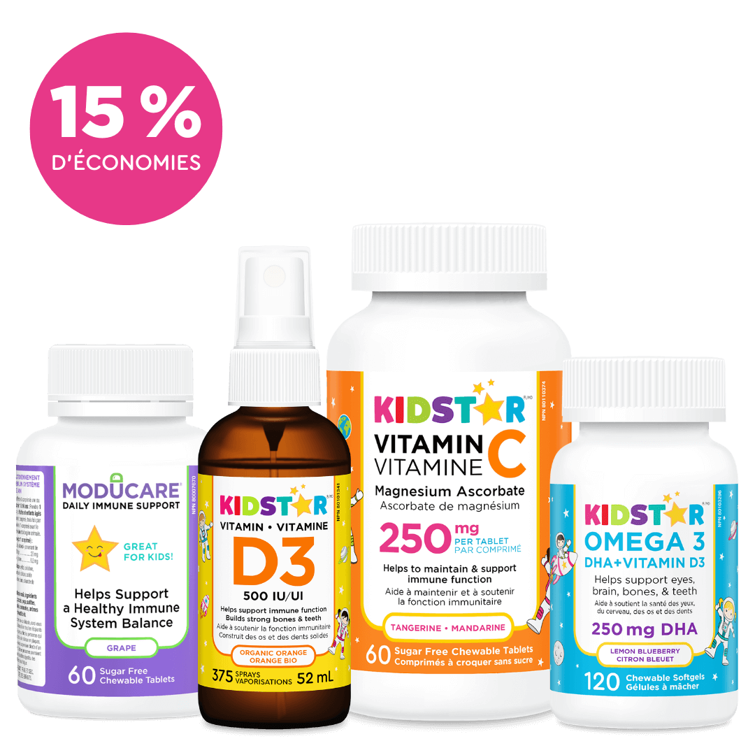 Coffret KidStar Immunity Plus, vitamine C, vitamine D3, oméga 3, Moducare raisin à mâcher