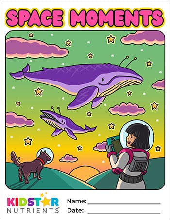 feuille de coloriage Kidstar astronaute espace baleines